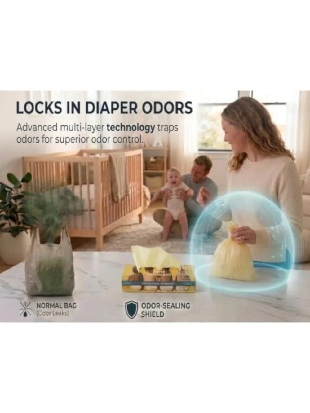 Odor-Locking Diaper Disposal Bags, Unscented, Small, 90 Count, Made in Japan